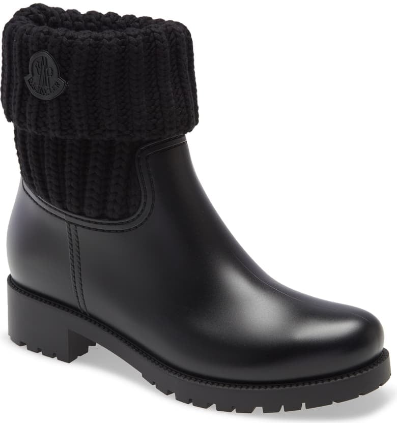 Moncler Ginette Knit Cuff Leather Rain Boot 15 Rain Boots That