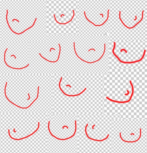 And now take a look at the traces of the female characters' faces.