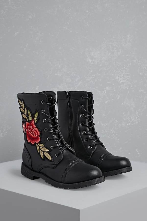 Forever 21 Floral Patch Combat Boots