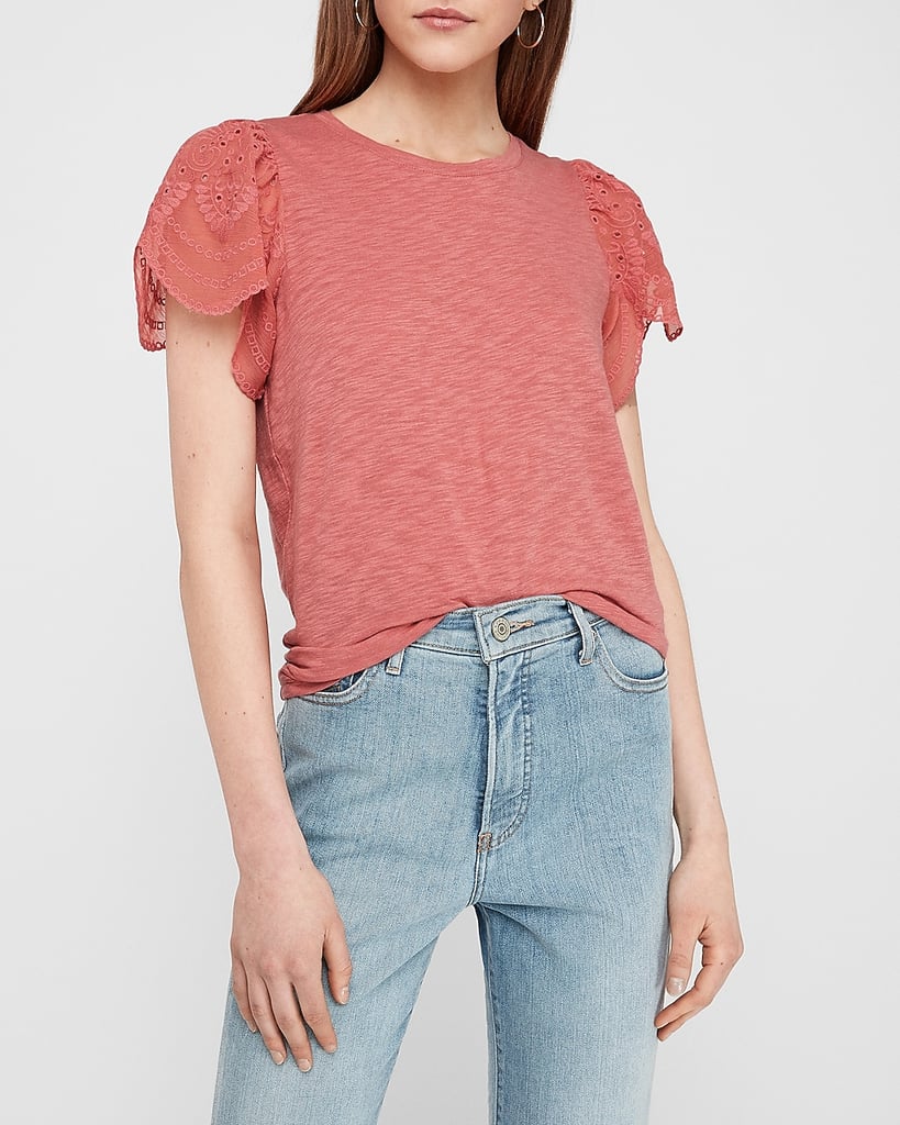 Eyelet Lace Sleeve Easy Tee