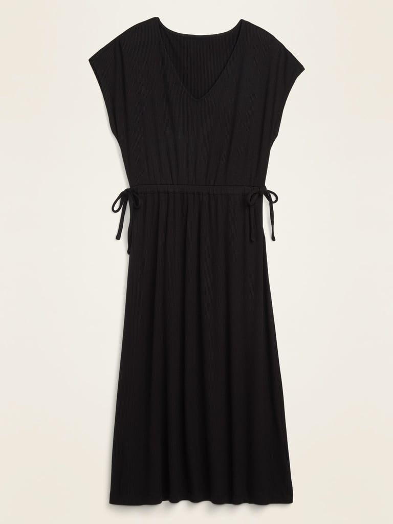 Waist-Defined Dolman-Sleeve Rib-Knit Midi Dress
