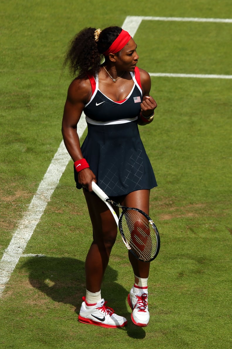 Serena Williams Wearing Navy, Red, and White at the Olympics in 2012