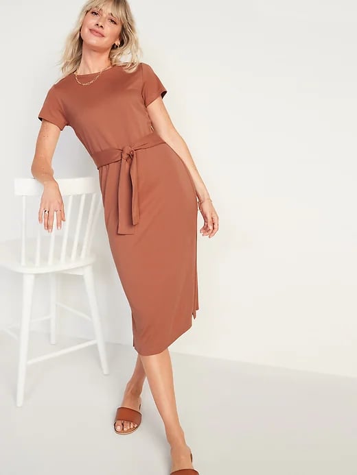 Old Navy Ponte-Knit Tie-Belt Midi Sheath Dress | Best Dresses With ...