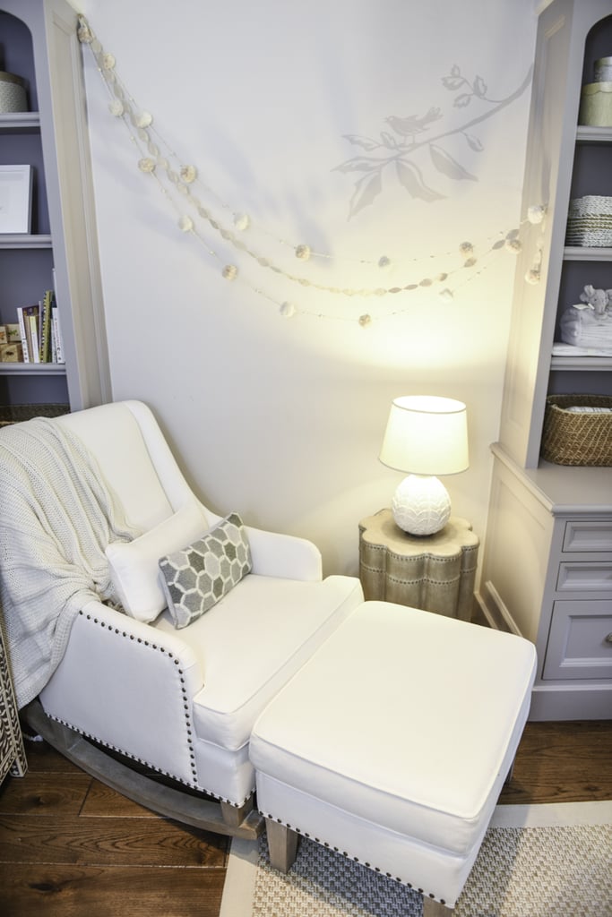 The Declan rocker and matching upholstered ottoman make a perfect spot for feeding sessions and story time.