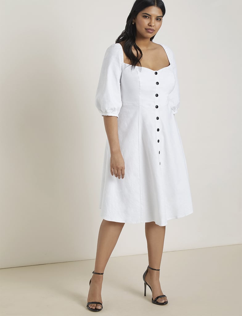 Eloquii Plus Size Button Front Puff Sleeve Dress