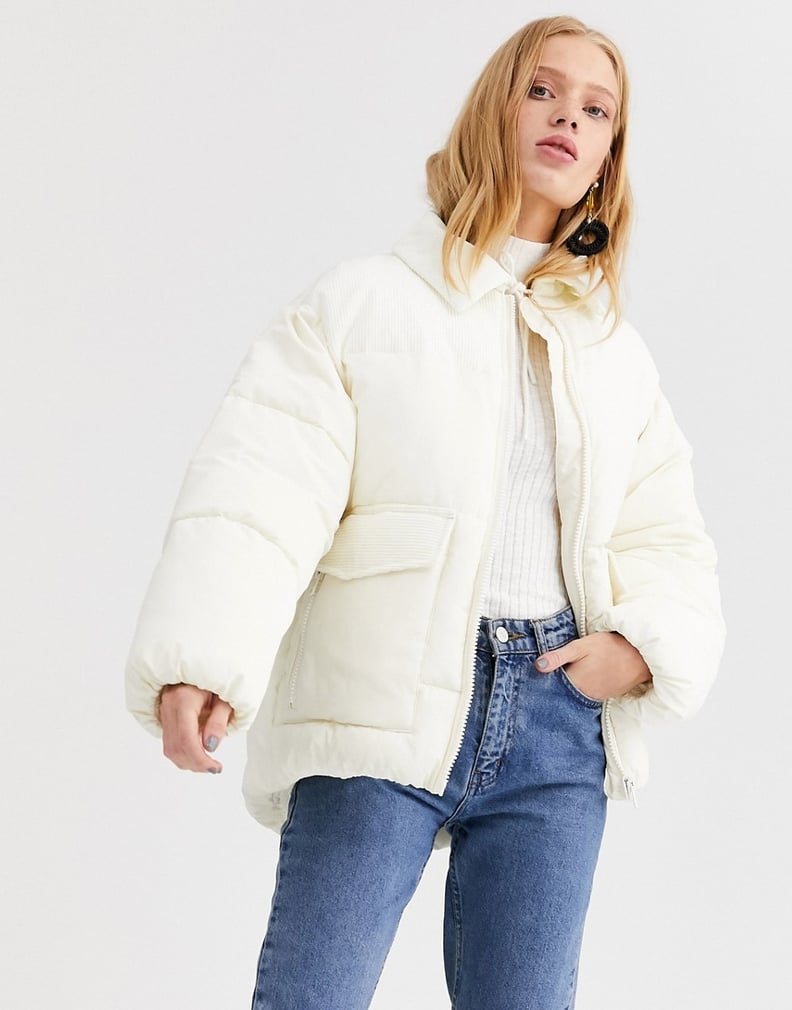 Monki Short Puffer Jacket With Cord Blockings