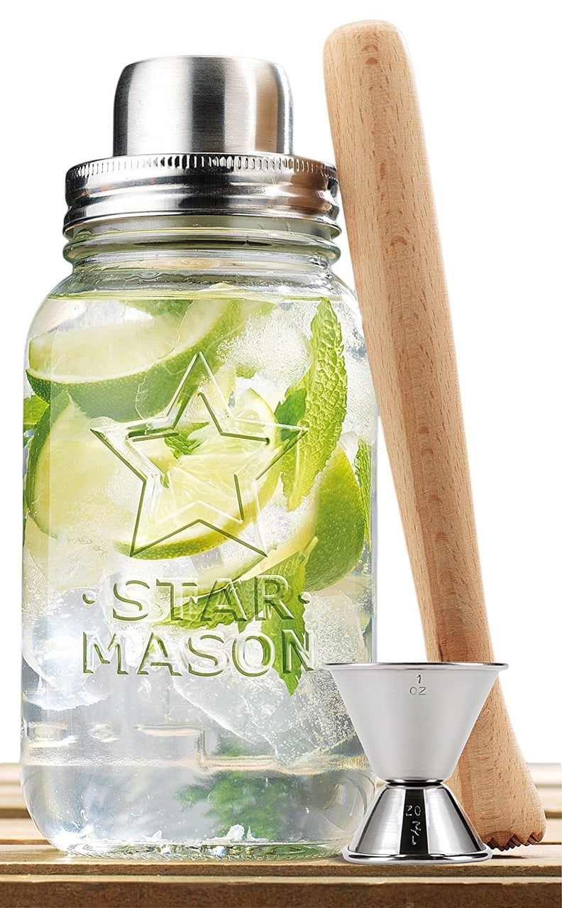 Mason Jar Cocktail Shaker With Muddler and Jigger