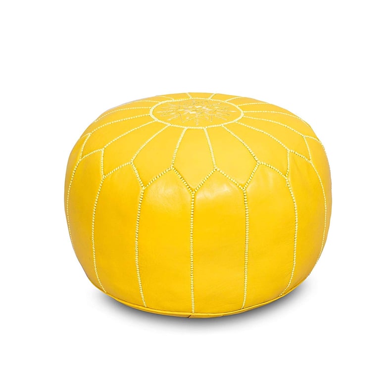 Moroccan Flair Leather Moroccan Pouf in Yellow