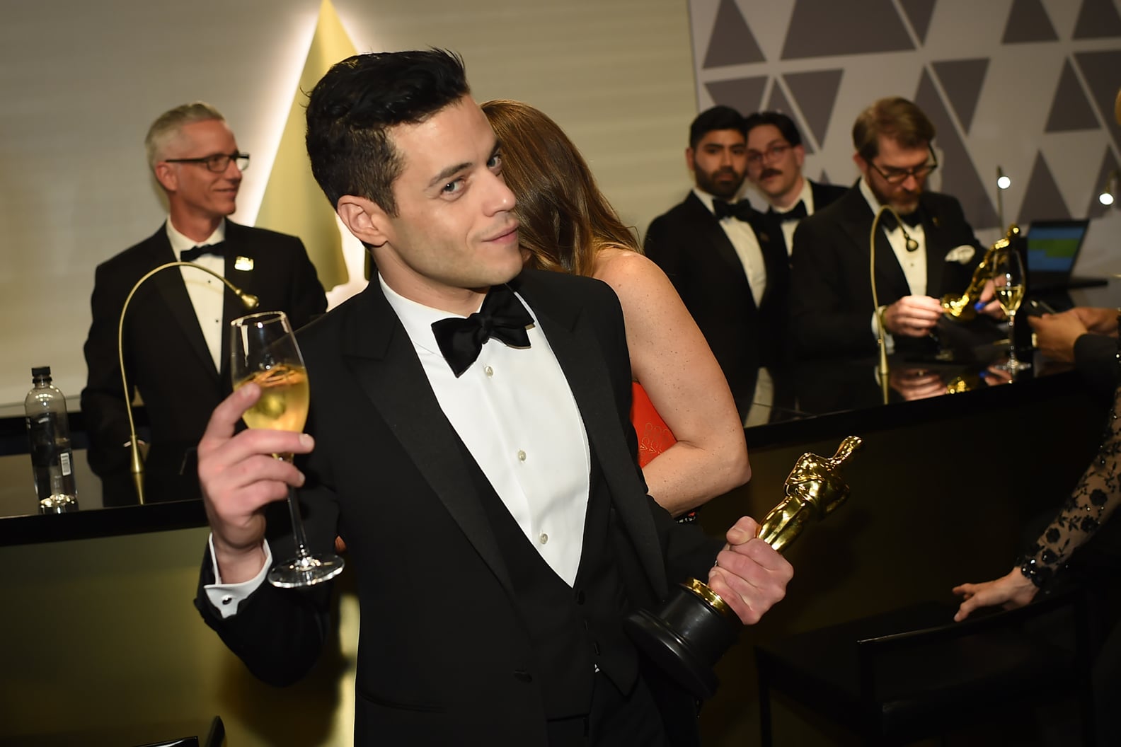 Rami Malek Spraying Champagne at the 2019 Oscars | POPSUGAR Celebrity