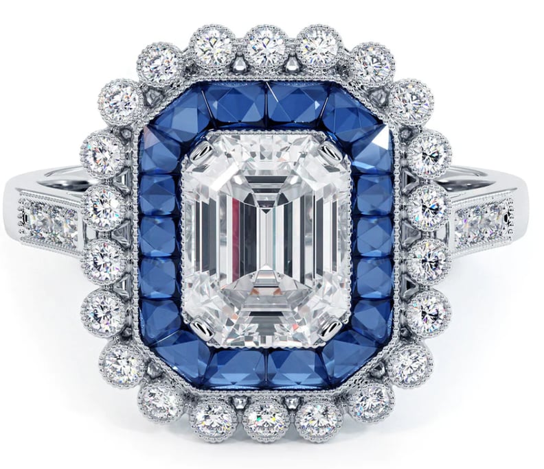 Unique Sapphire Emerald-Cut Antique Art Deco Engagement Ring