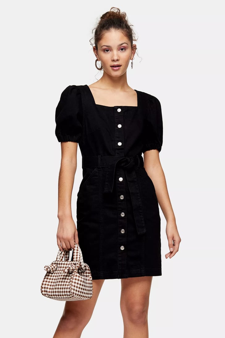 Topshop Black Denim Button Through Puff Sleeve Dress Best Summer Denim For Women Popsugar 