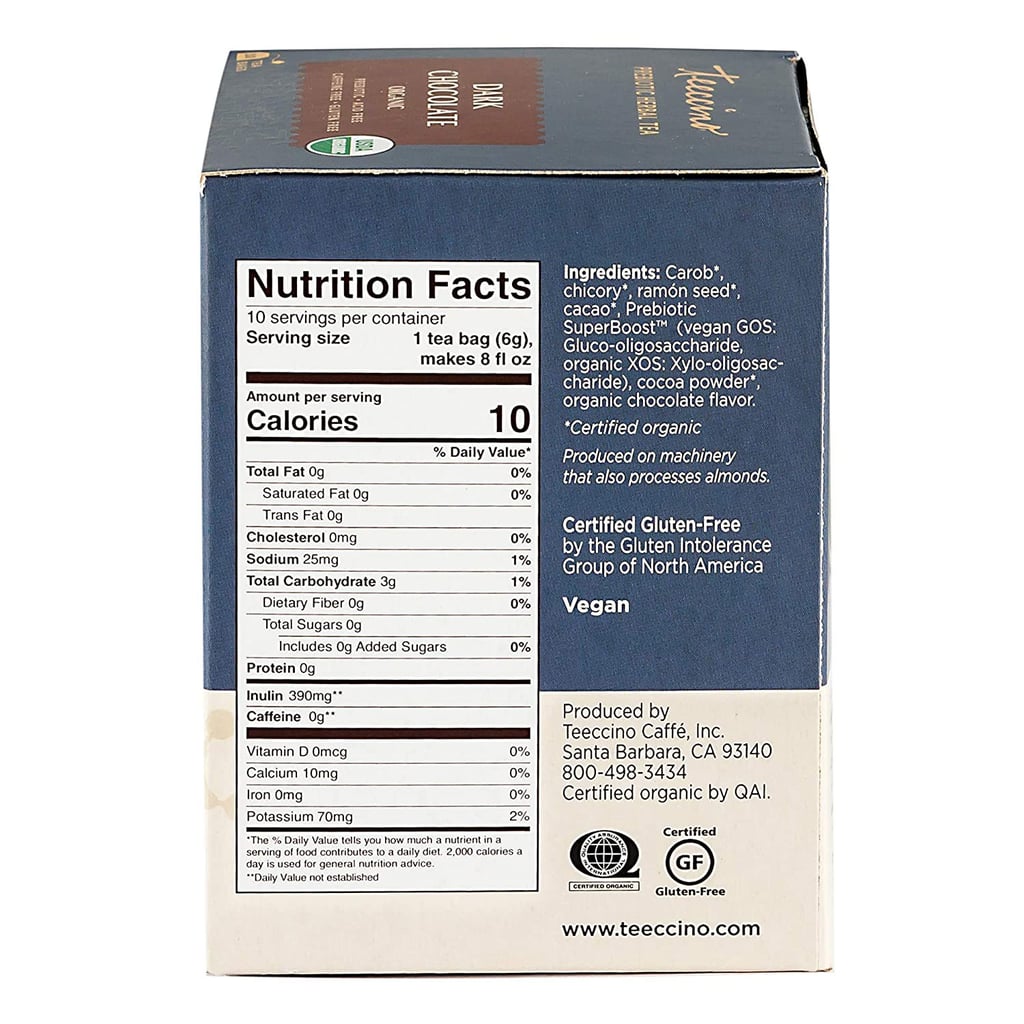 Nutritional Info and Ingredients in Teecino Dark Chocolate Tea