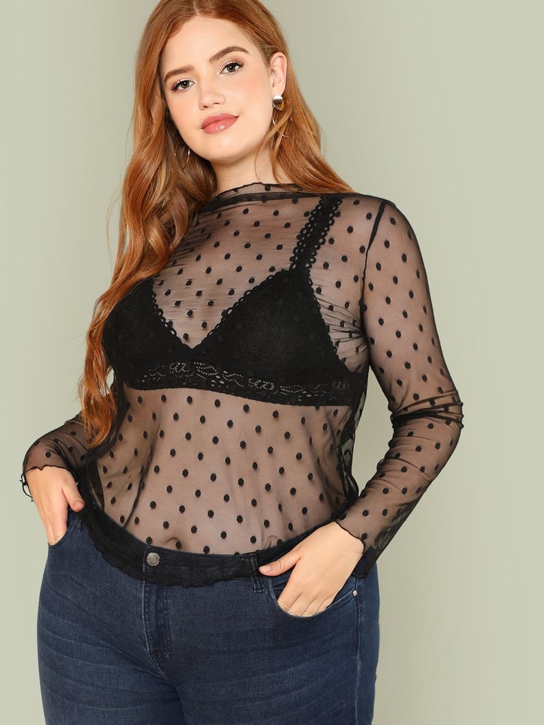 Shein Plus Sheer Dot Mesh Blouse