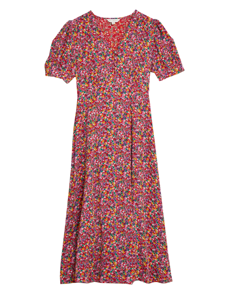 M&S X Ghost Floral V-Neck Puff Sleeve Midi Tea Dress