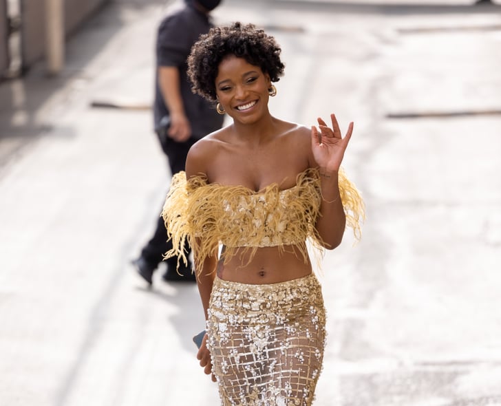 Keke Palmer Glows in This Feathered Georges Chakra Skirt Set
