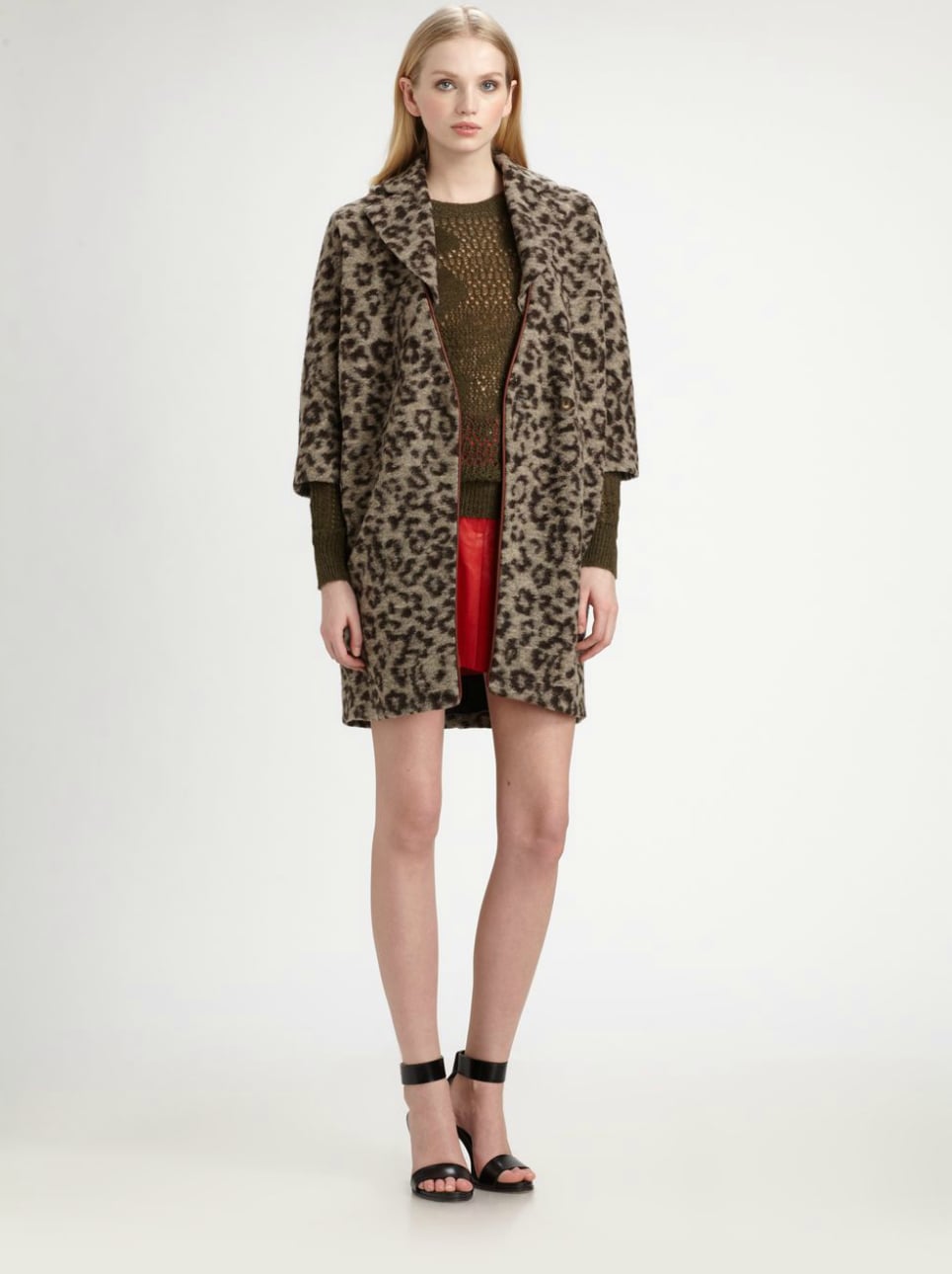next green leopard print coat