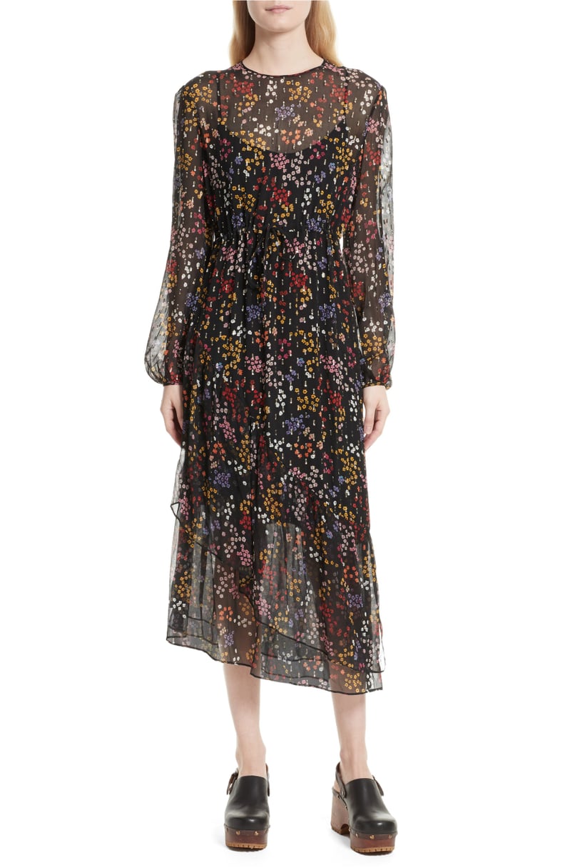 See By Chloé Floral Print Metallic Silk Midi Dress