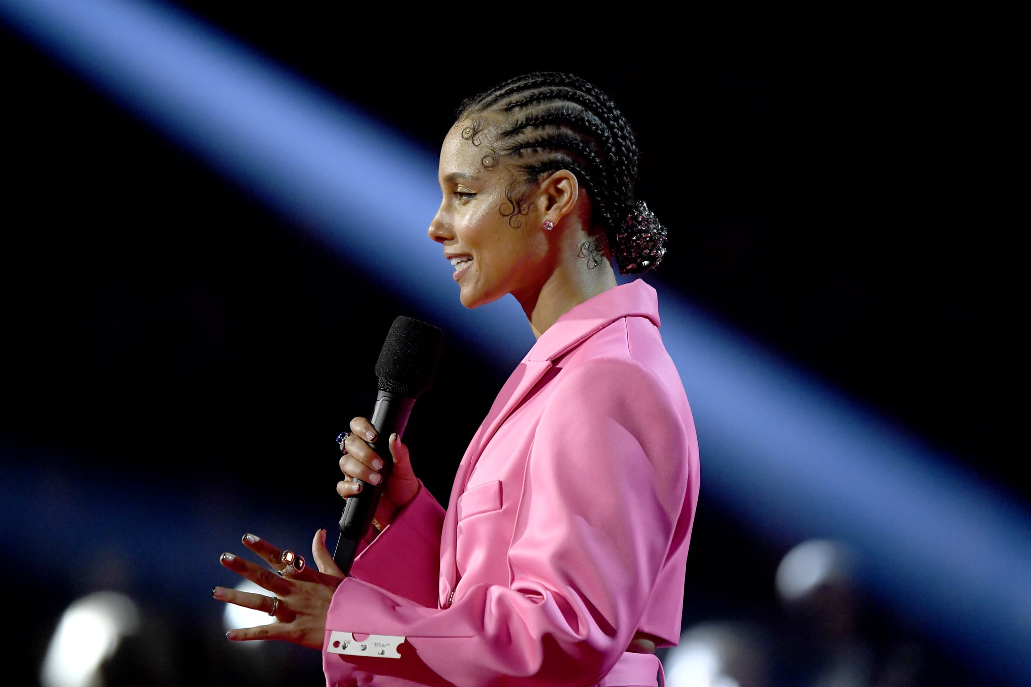 LOS ANGELES, CALIFORNIA - JANUARY 26: Host Alicia Keys speaks onstage during the 62nd Annual GRAMMY Awards at Staples Center on January 26, 2020 in Los Angeles, California. (Photo by Kevork Djansezian/Getty Images)