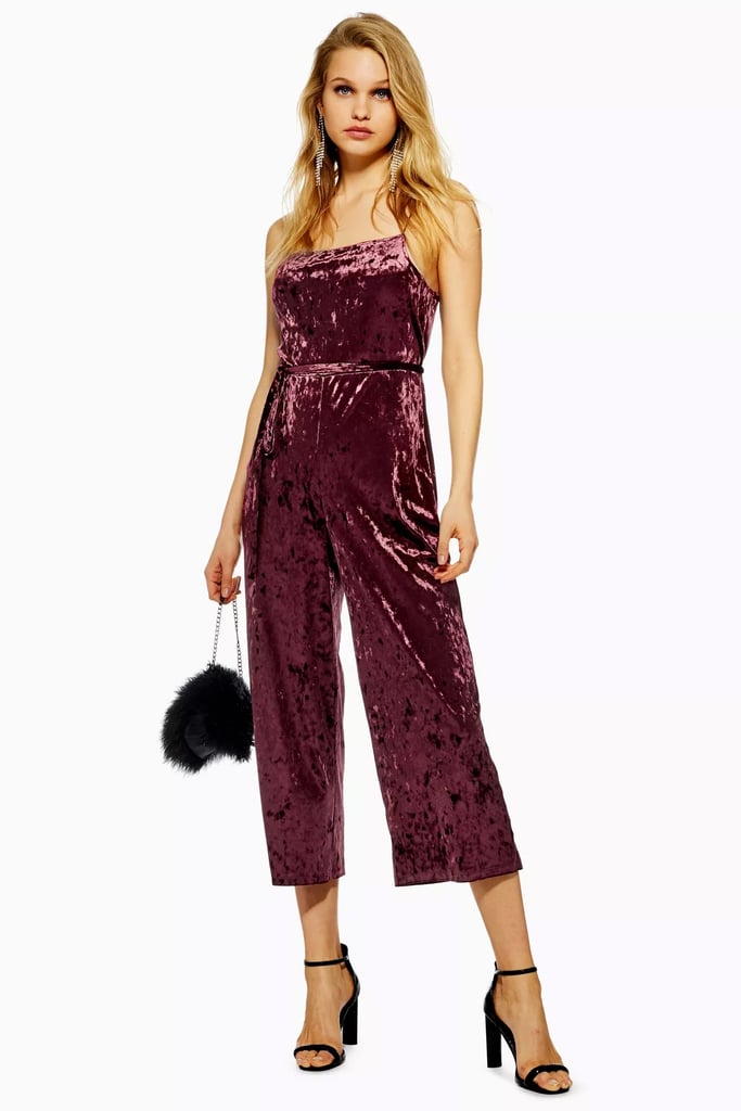 Topshop Burgundy Velvet All in One Jumpsuit