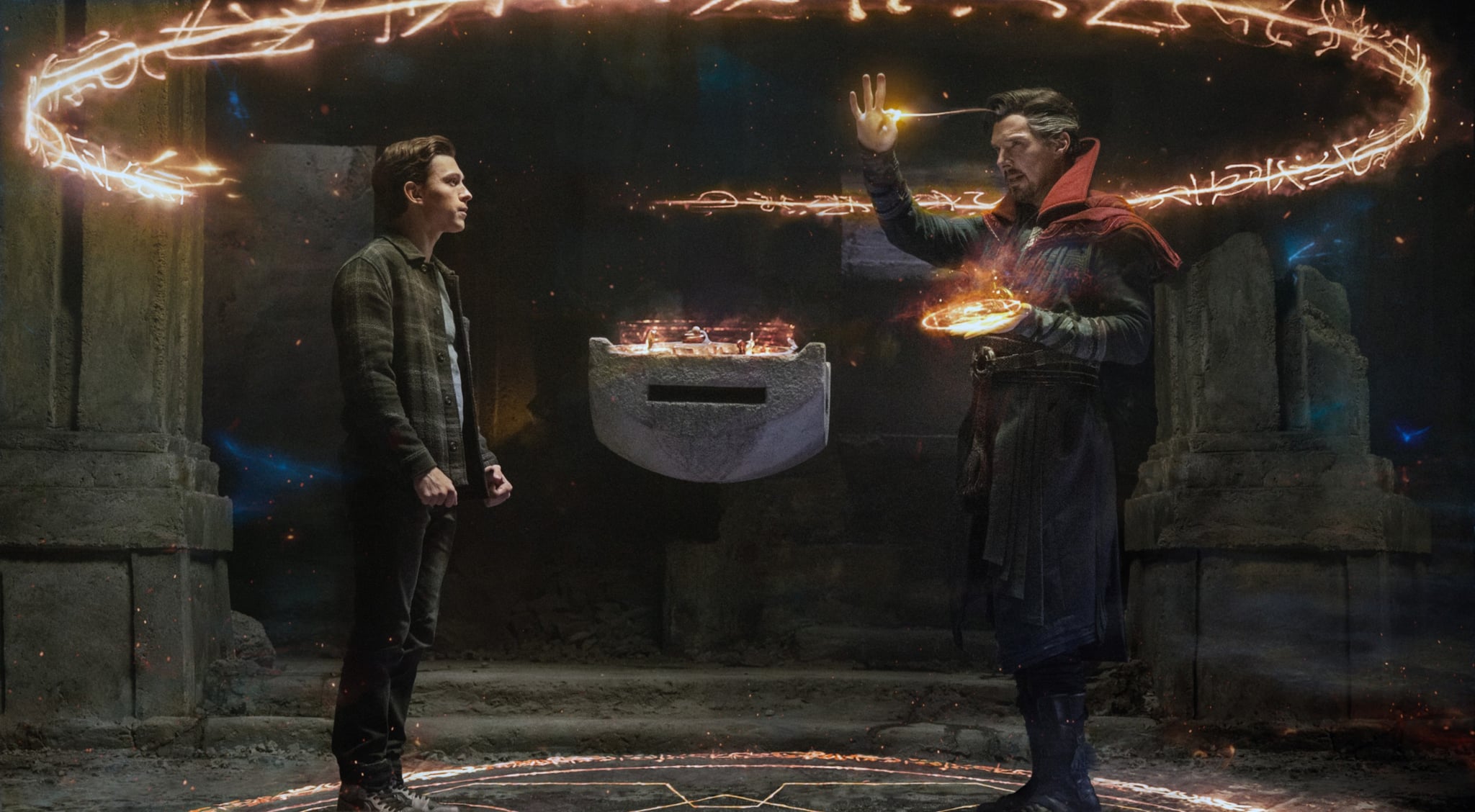 SPIDER-MAN: NO WAY HOME, from left: Tom Holland as Peter Parker, Benedict Cumberbatch as Doctor Strange, 2021. photo: Matt Kennedy / Sony Pictures Releasing / Marvel Entertainment / Courtesy Everett Collection