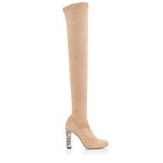 Jimmy Choo Mya 100 Ballet Pink Stretch Suede Over the Knee Boots With Metallic