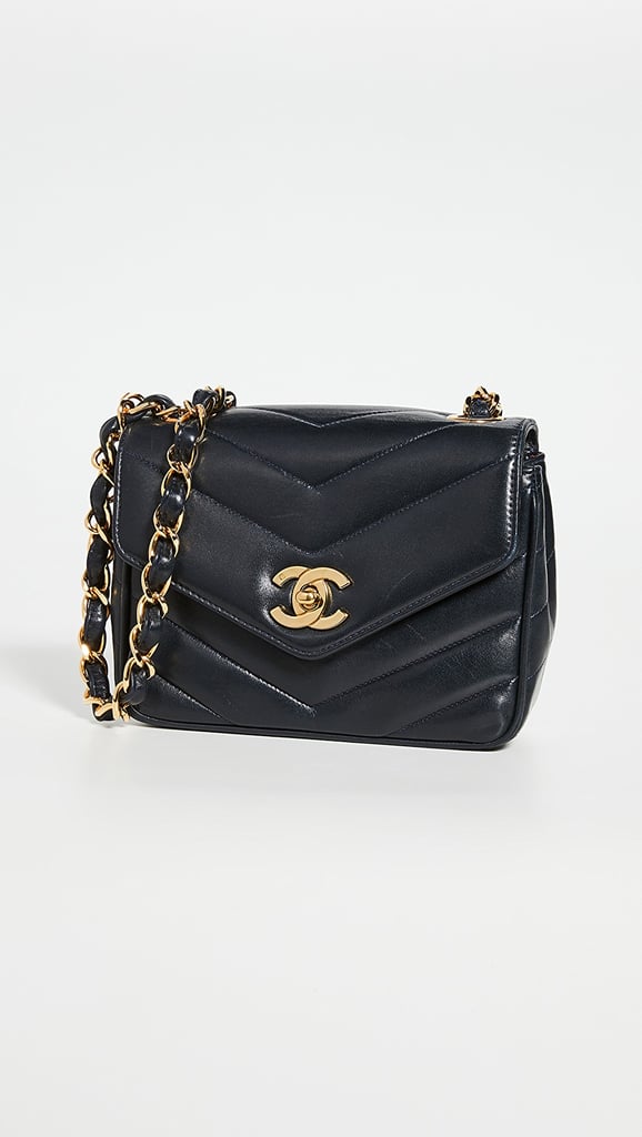 What Goes Around Comes Around Chanel Navy Chevron Flap Mini Bag