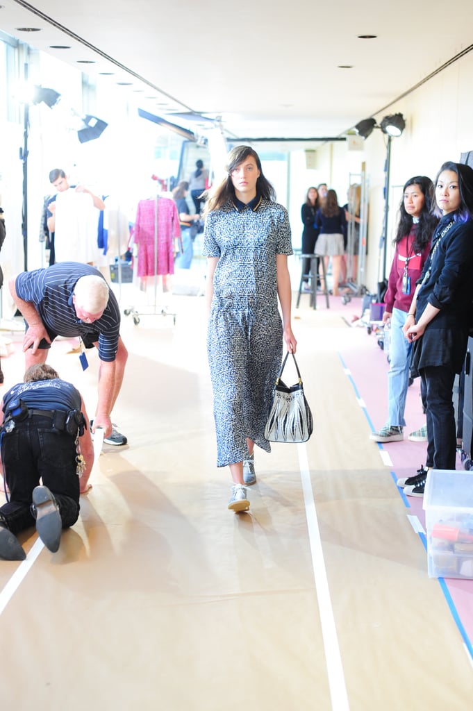 A Model Backstage at the Tory Burch Show