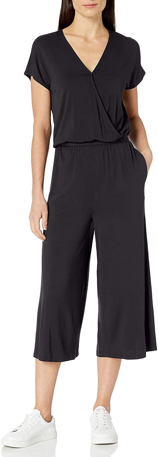 Amazon Essentials Short-Sleeve Surplice Cropped Wide-Leg Jumpsuit