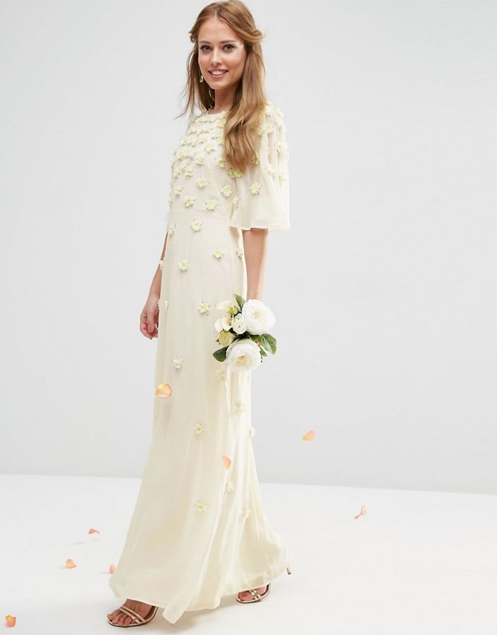 ASOS Bridal Scattered 3D Floral Flutter Sleeve Maxi Dress ...