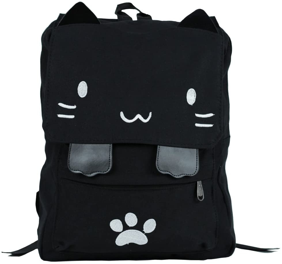 A Cute Backpack: Cat Embroidery Canvas School Backpack