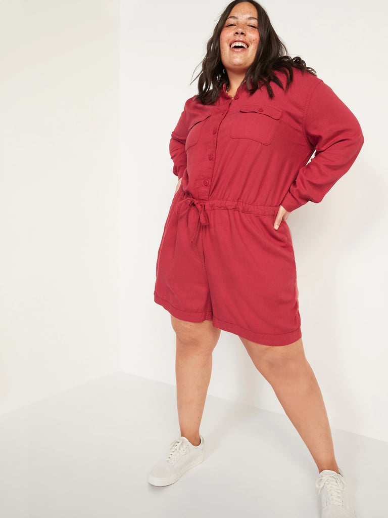 Old Navy Waist-Defined Long-Sleeve Twill Utility Romper