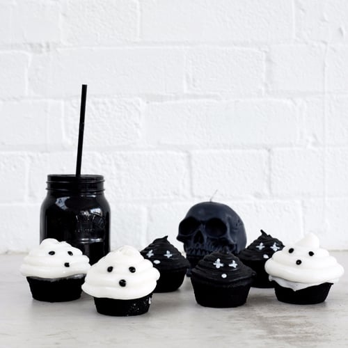 Ghostly Charcoal Cupcakes With White Frosting
