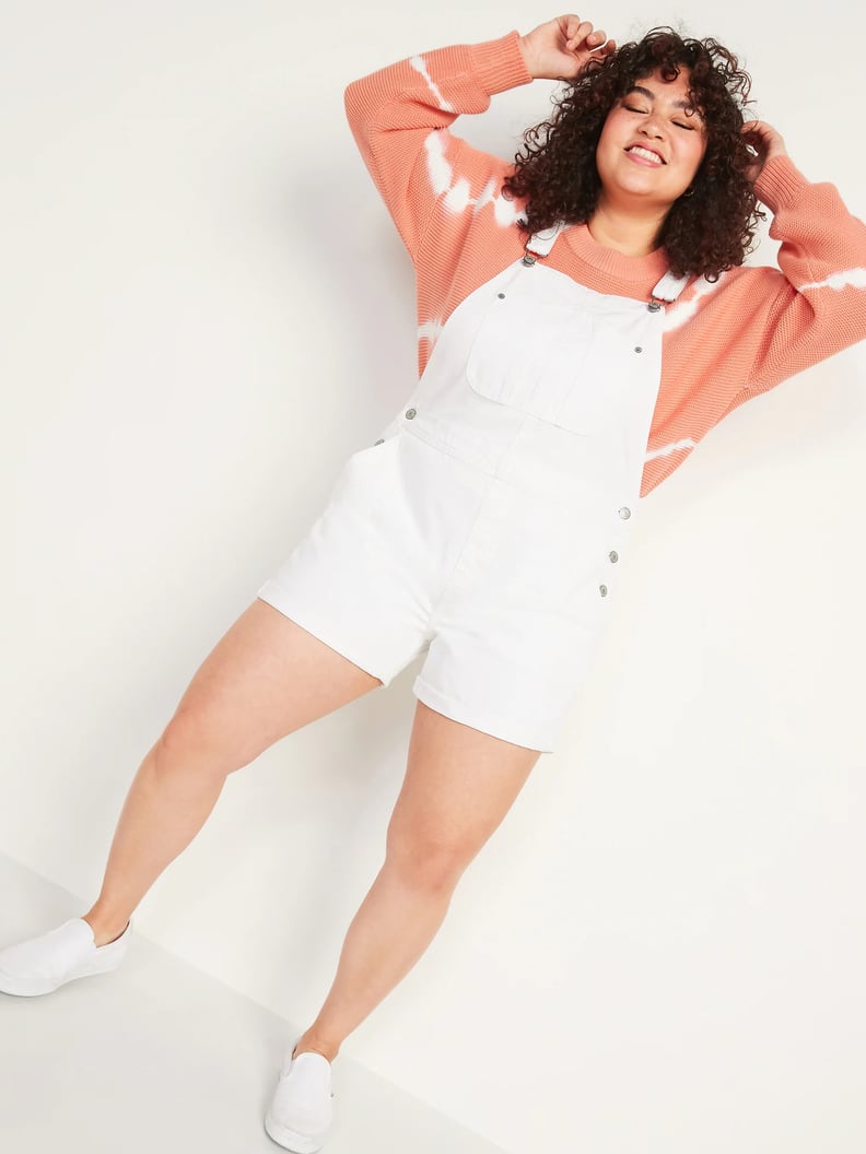 Old Navy Slouchy Workwear White Jean Short Overalls