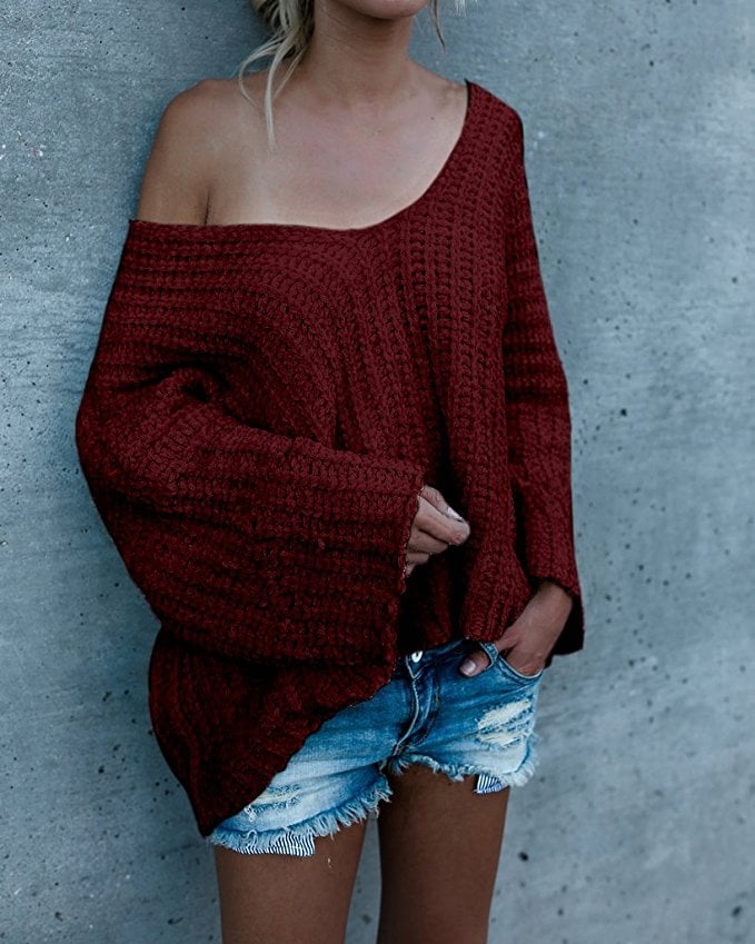 Beautife V-Neck Off-the-Shoulder Sweater