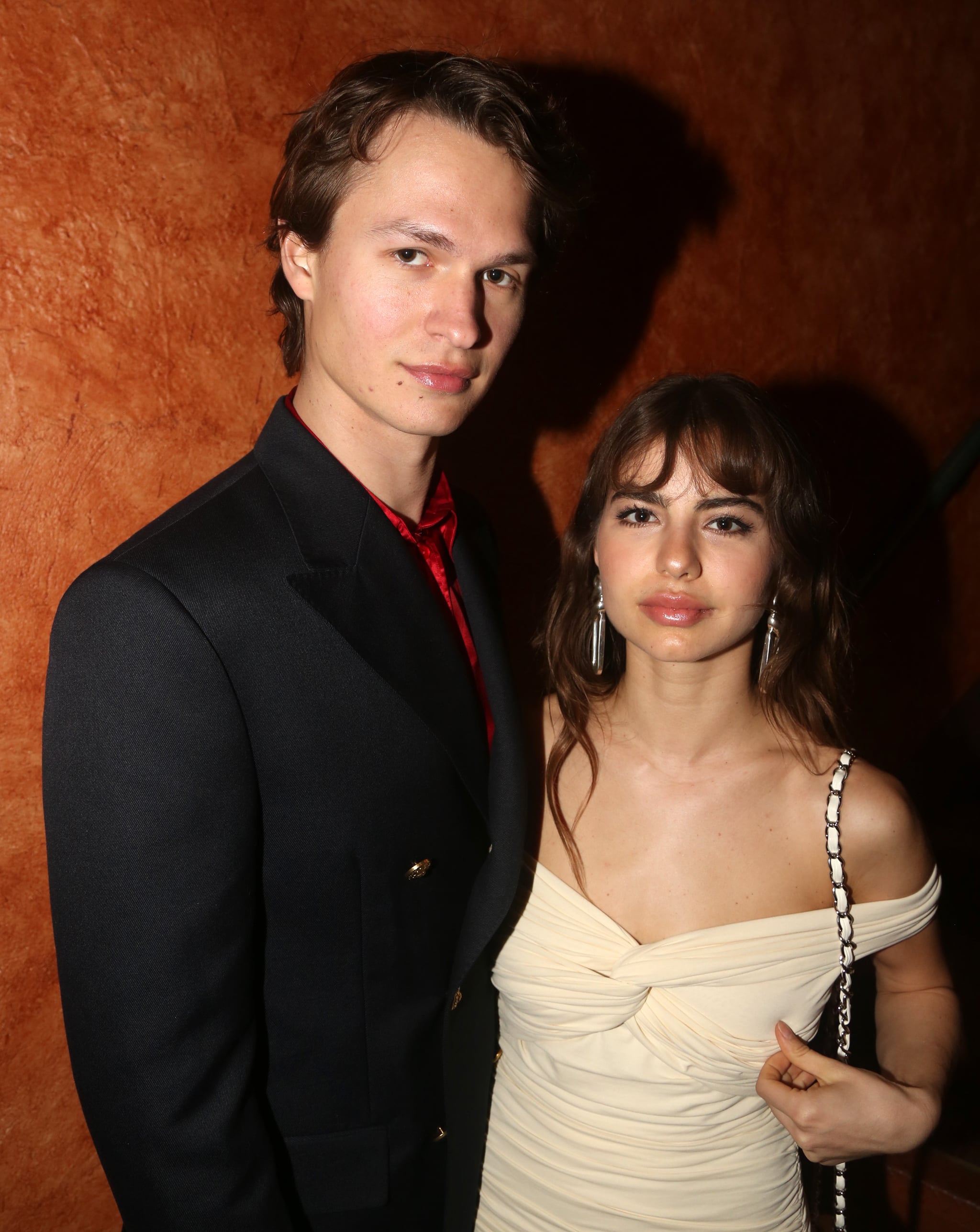 NEW YORK, NEW YORK - APRIL 24: Ansel Elgort and Violetta Komyshan pose at the opening night of the musical 