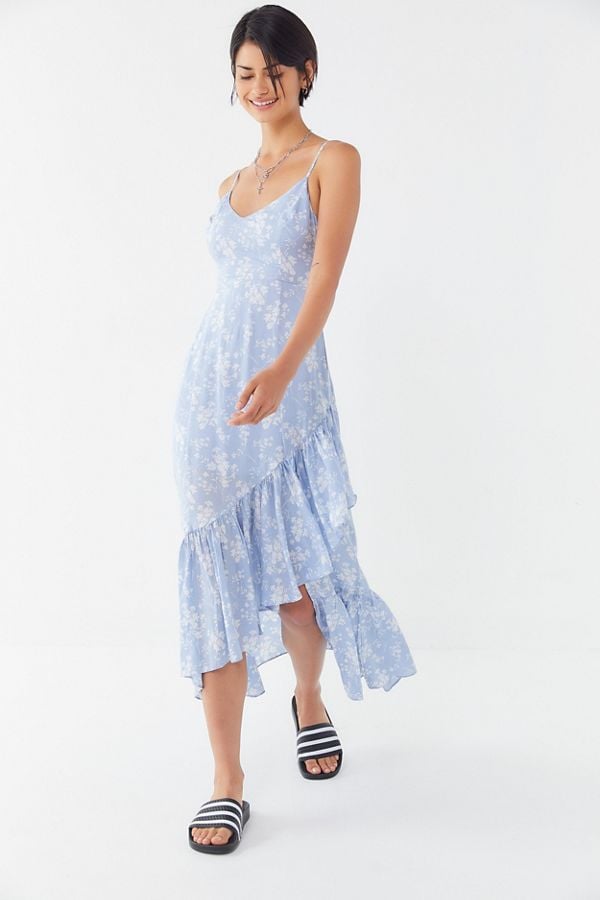 UO Fireworks Tie-Back Ruffle Midi Dress