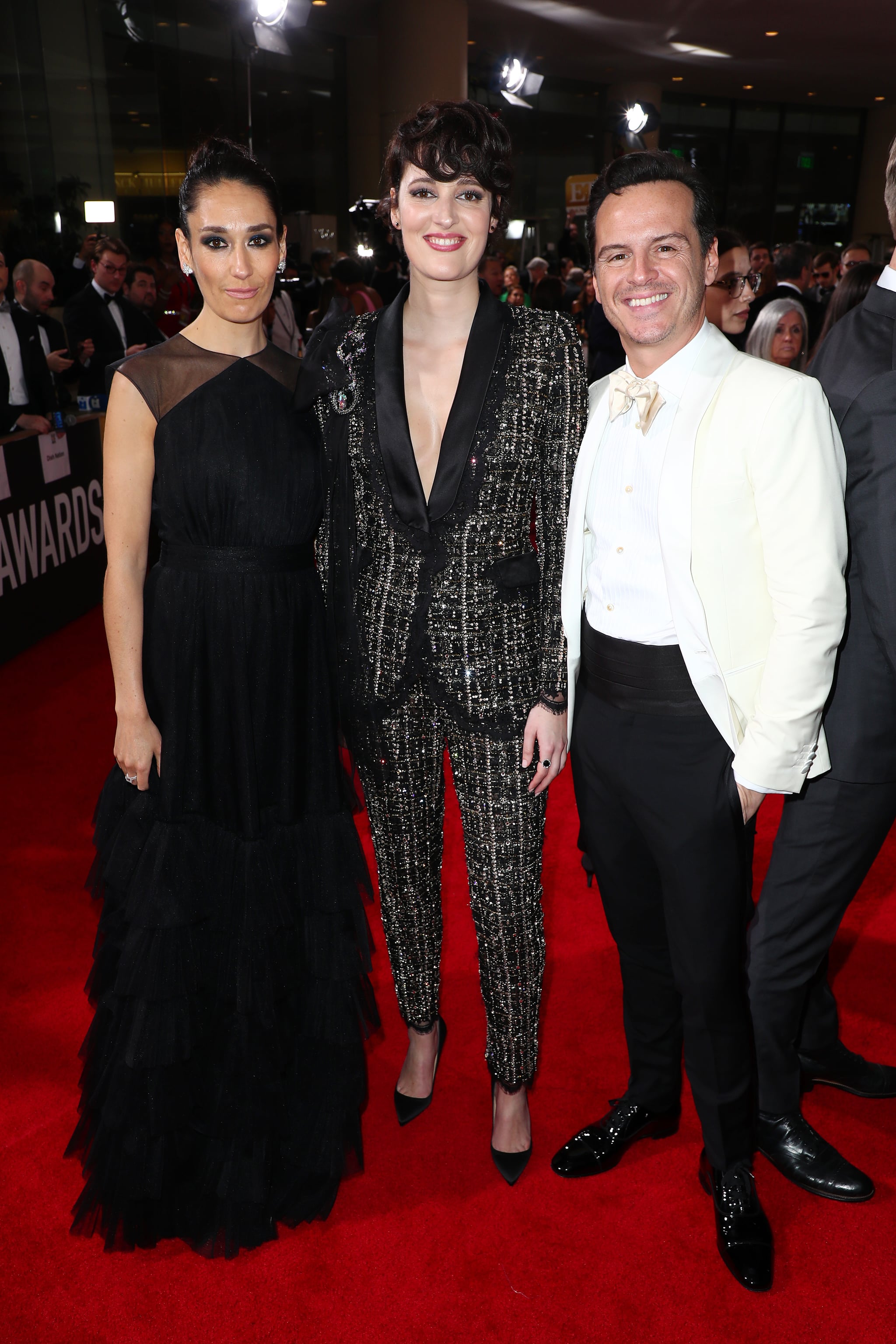 BEVERLY HILLS, CALIFORNIA - JANUARY 05: (L-R) Sian Clifford, Phoebe Waller-Bridge, and Andrew Scott attend the 77th Annual Golden Globe Awards at The Beverly Hilton Hotel on January 05, 2020 in Beverly Hills, California. (Photo by Joe Scarnici/Getty Images for Moët and Chandon )