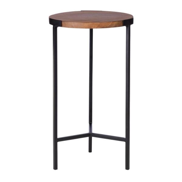 StyleWell Round Black Finish Metal End Table with Haze Finish Wood Top