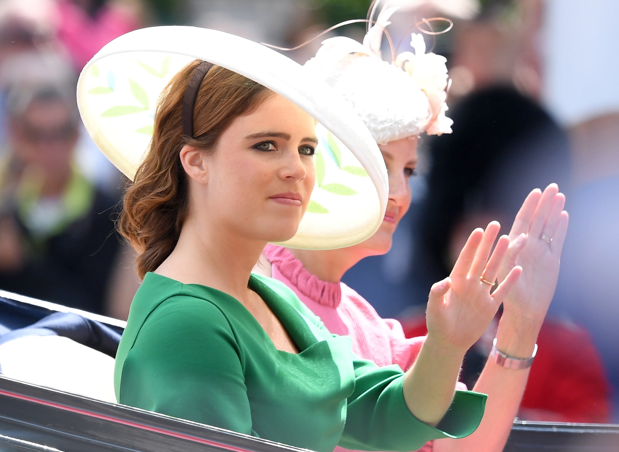 LONDON, ENGLAND - JUNE 09:  Princess Eugenie of York during Trooping The Colour 2018 at The Mall on June 9, 2018 in London, England. The annual ceremony involving over 1400 guardsmen and cavalry, is believed to have first been performed during the reign of King Charles II. The parade marks the official birthday of the Sovereign, even though the Queen's actual birthday is on April 21st.  (Photo by Karwai Tang/WireImage)