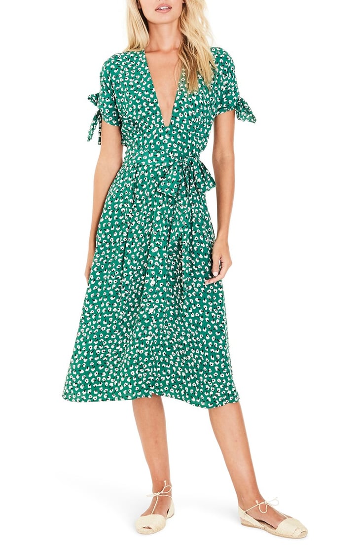 Faithfull The Brand Nina Tie Detail Midi Dress | Princess Sofia Green L ...
