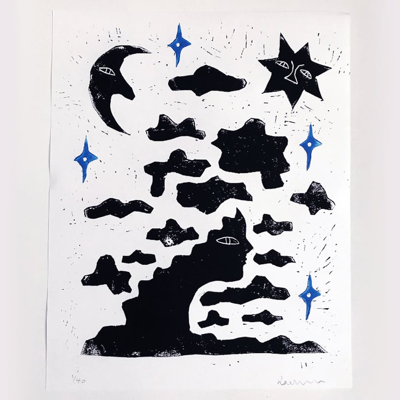 Clouds and Space Linocut Print
