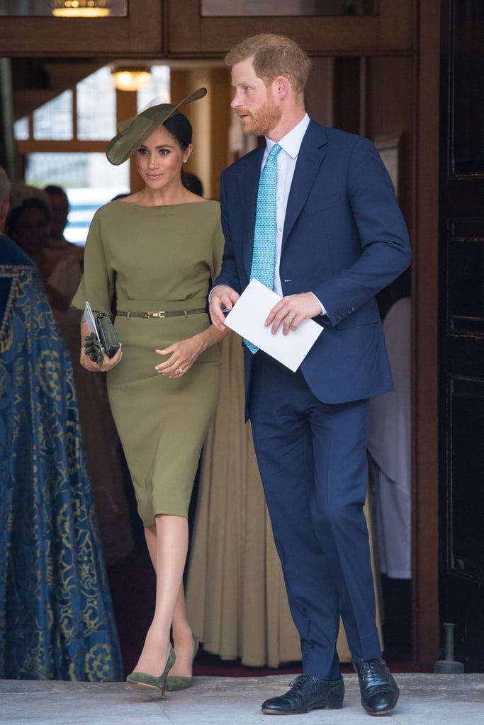 July: The couple steps out in style for Prince Louis's christening at St. James's Palace.