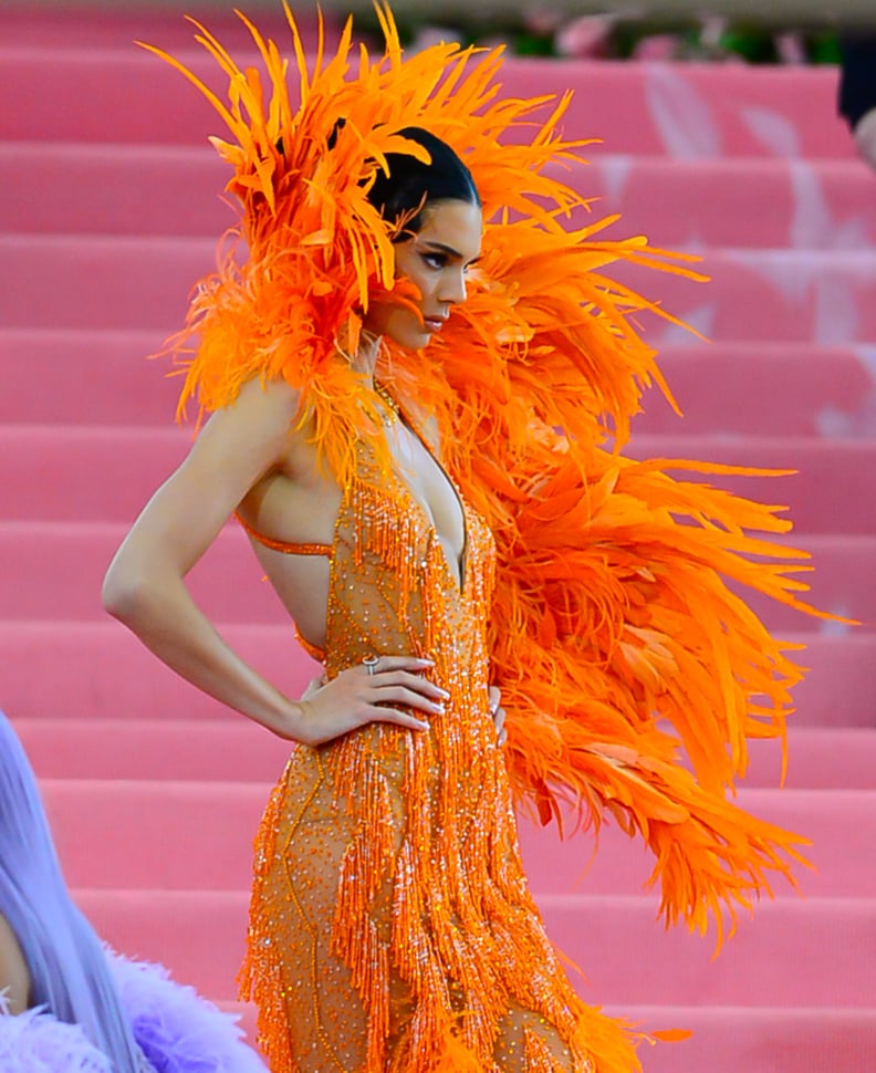 orange dress kendall jenner Kendall Jenner's Sheer Red Mugler Gown Closed Out The L'Oral Paris Fashion  Show On A High Note