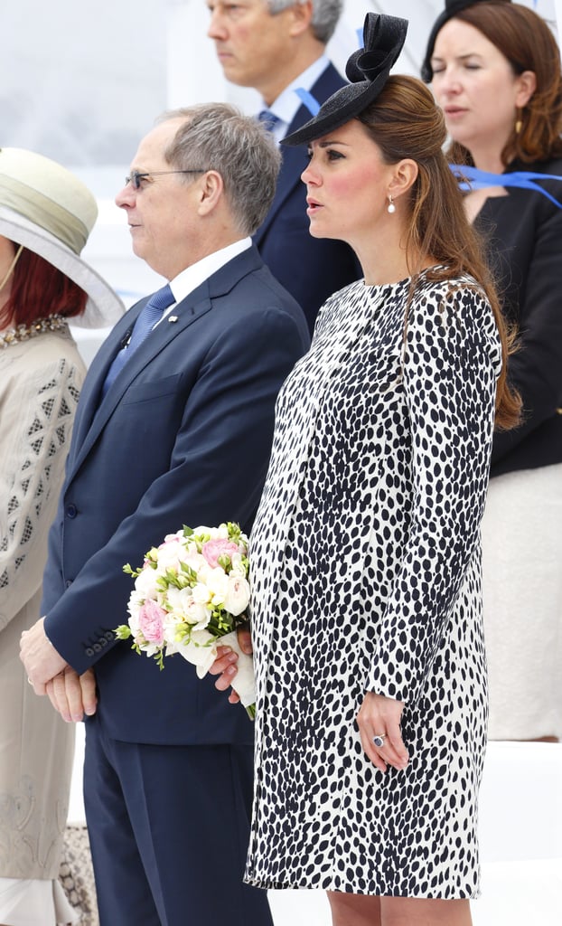 Kate's not afraid to wear a bold pattern, like this Dalmatian coat dress from Hobbs. She stepped out in the ensemble on June 2013 to attend the christening of a cruise ship.