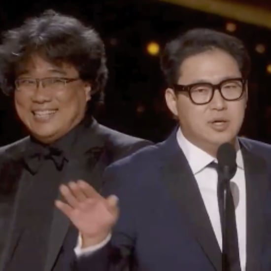 Gif of Bong Joon-ho Giggling at His Oscar