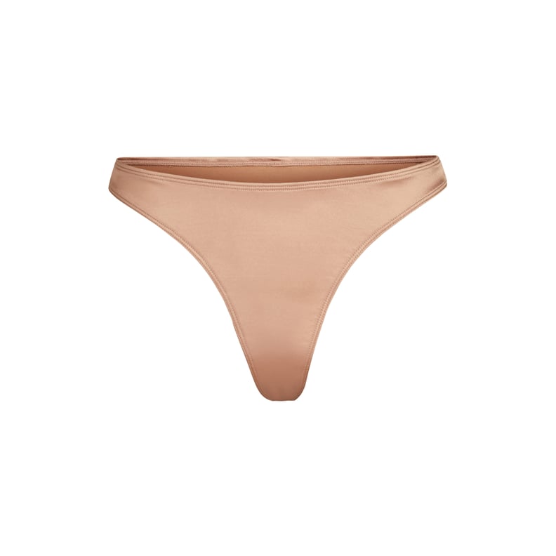 Skims Stretch Satin Thong in Desert Clay