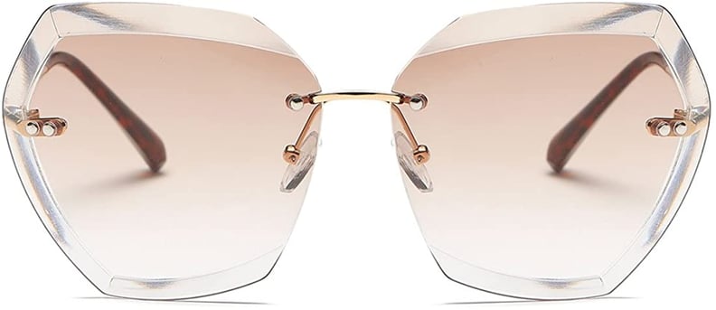 AEVOGUE Oversized Rimless Geometric Sunglasses  in Gold & Brown