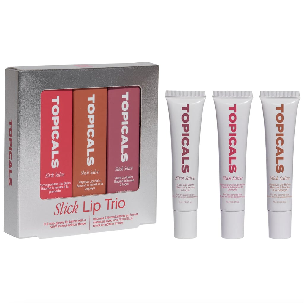 Topicals Slick Salve Glossy Lip Balm Trio ($34, originally $48)
As a self-proclaimed lip gloss connoisseur, I can assure you that Topicals's Slick Salve is a lippie every girl needs. The brand sent me the original iteration when it first released, and my lips have never been more moisturized (shout-out to its hyaluronic acid and ceramide formulation). Plus, I loved the sheen it gave me. I love to give these out as favors whenever I'm hosting a holiday event, and of course, I keep a set for myself.
