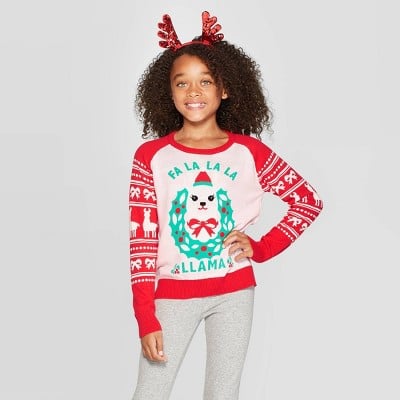 Well Worn Girls' Fa La La Llama Ugly Christmas Sweater