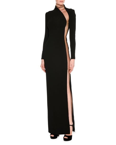 Tom Ford Illusion-Panel Silk Long-Sleeve Gown